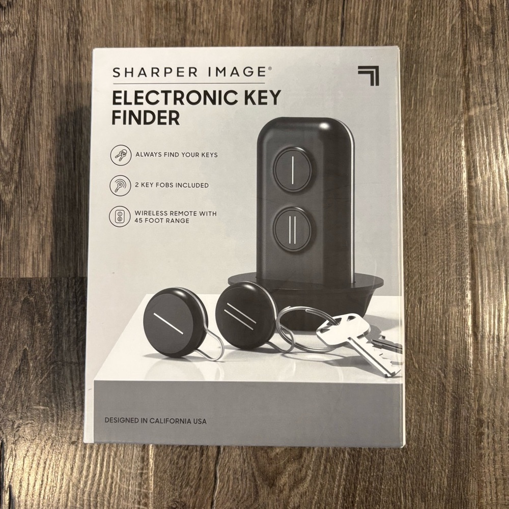 Sharper Image Portable Electronic Key Finder 45' Range Wireless Black 2 Fobs NIB